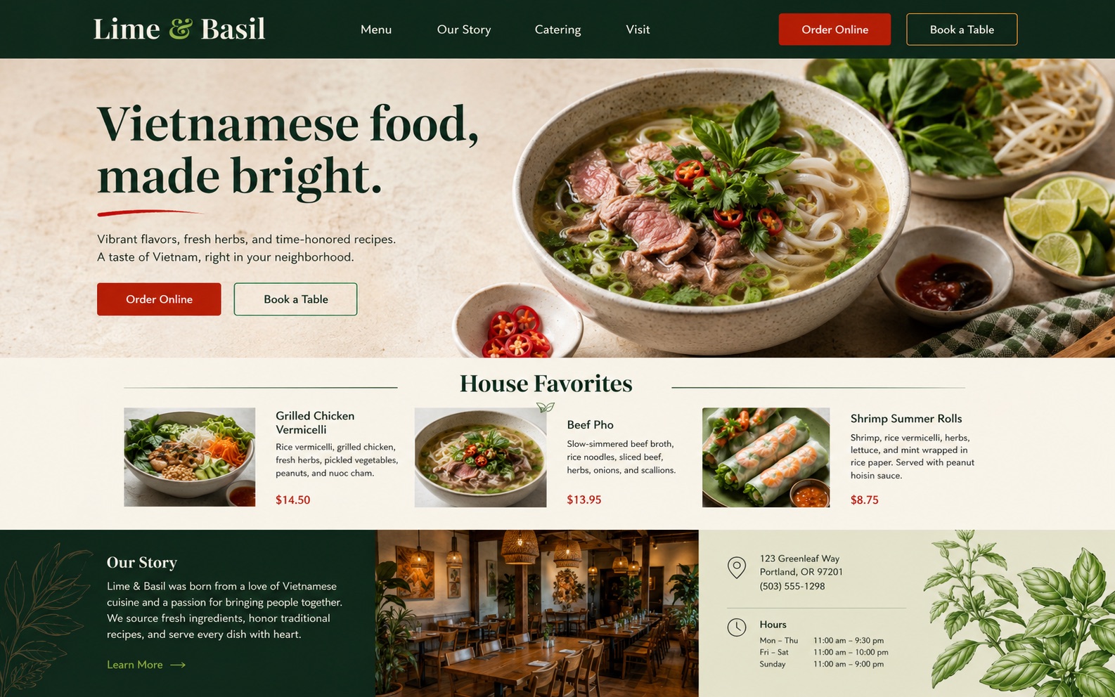 Lime and Basil fictional food business website concept